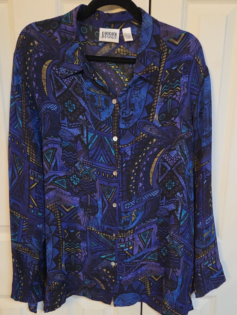 Chico's Blue and Purple Geometric Print Button-Down Shirt
